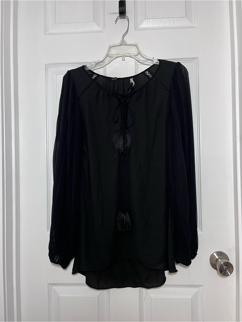 White House Black Market Black Tassel Peasant Blouse
